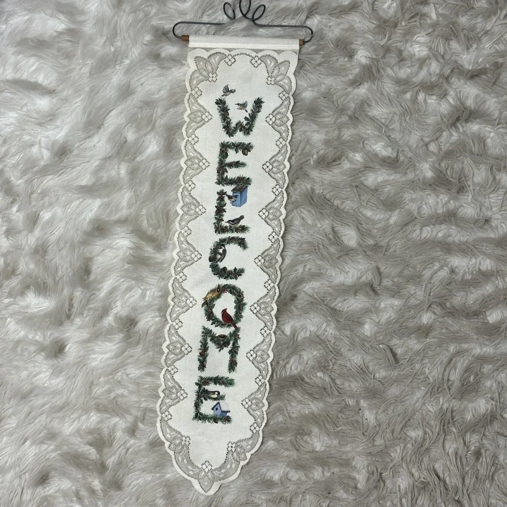 Welcome Embroidered Fabric Wall Hanging - Cream